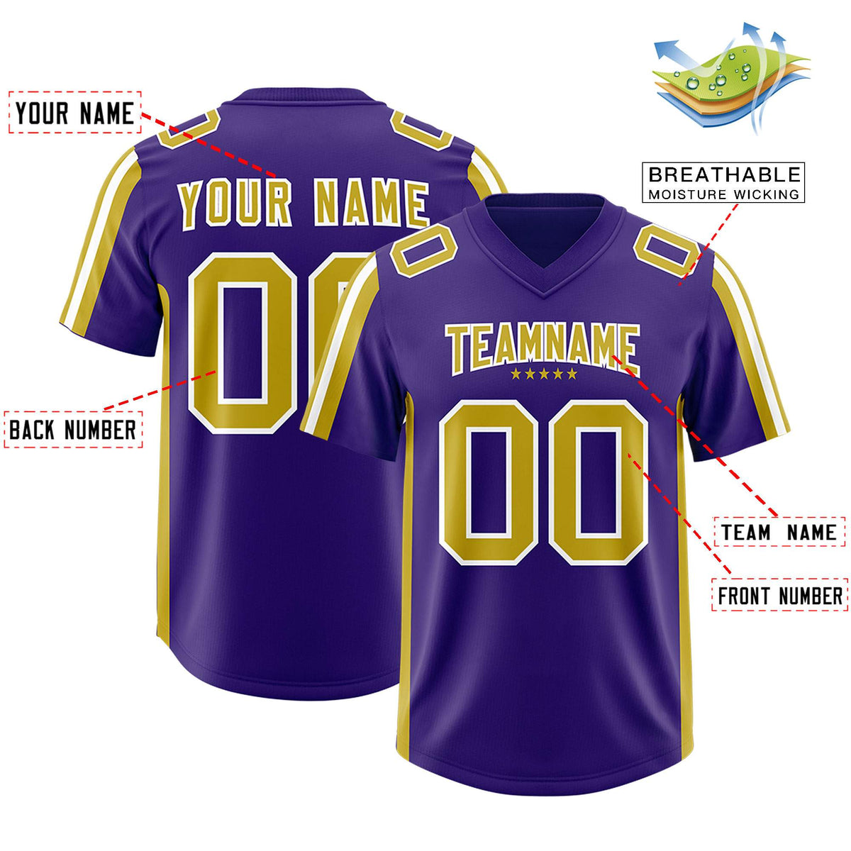 Custom Purple Old Gold and White Side Stripe Pattern Authentic Football Jersey
