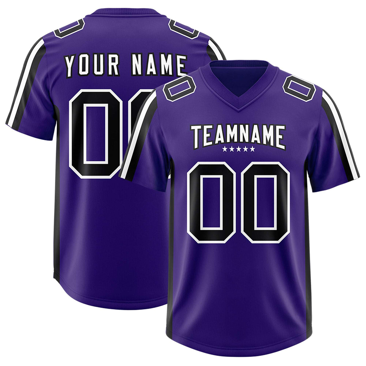 Custom Purple Black and White Side Stripe Pattern Authentic Football Jersey