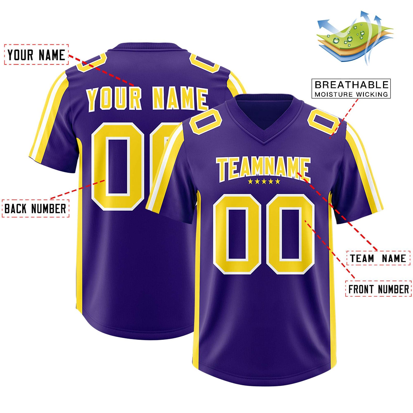 Custom Purple Gold and White Side Stripe Pattern Authentic Football Jersey