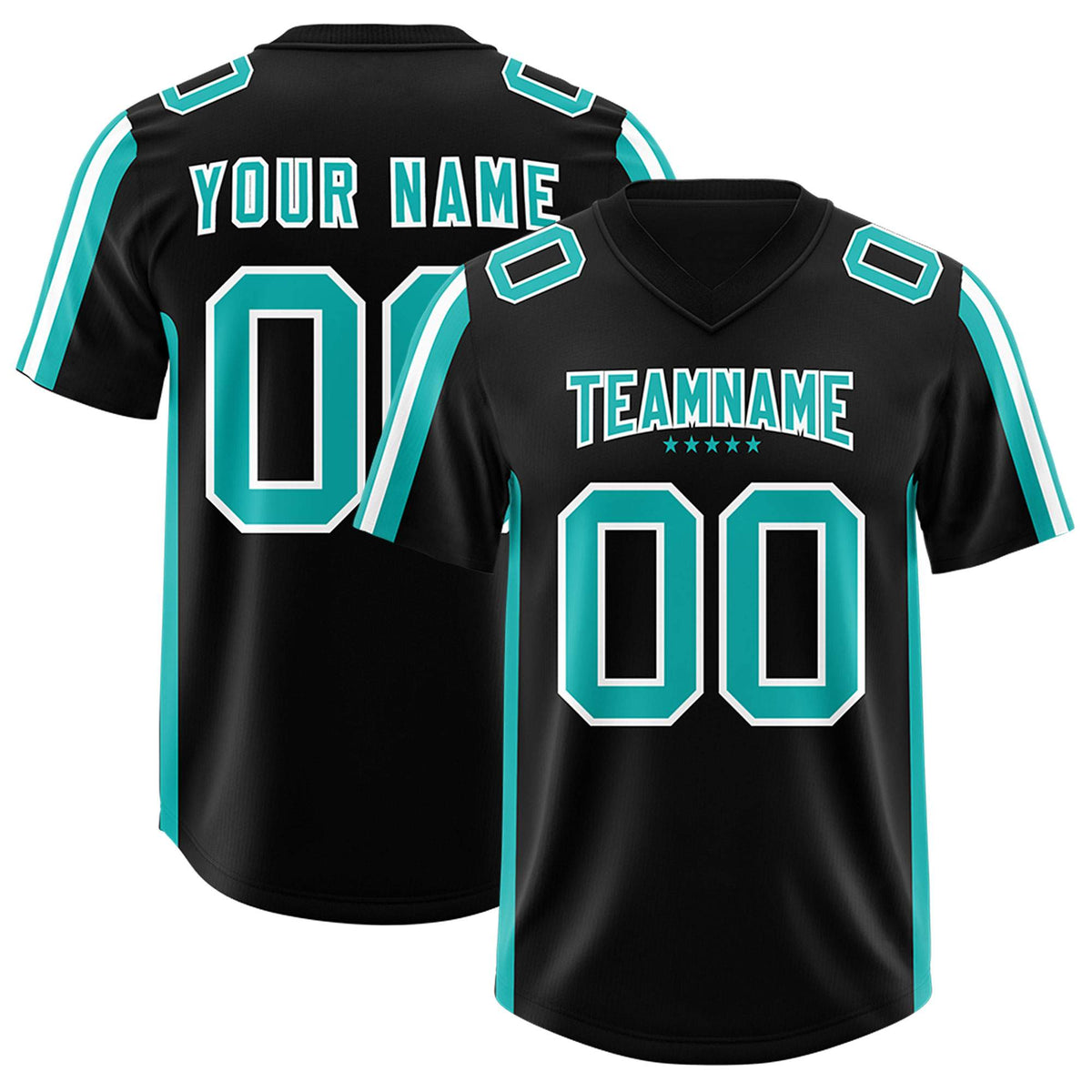 Custom Black Aqua and White Side Stripe Pattern Authentic Football Jersey