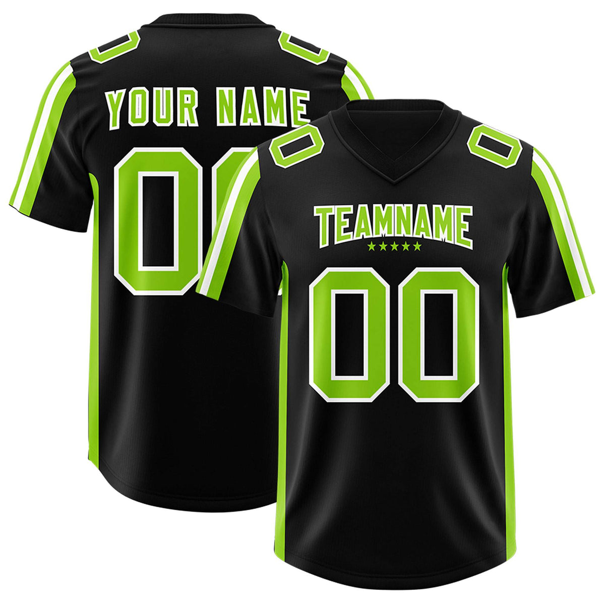 Custom Black Neon Green and White Side Stripe Pattern Authentic Football Jersey