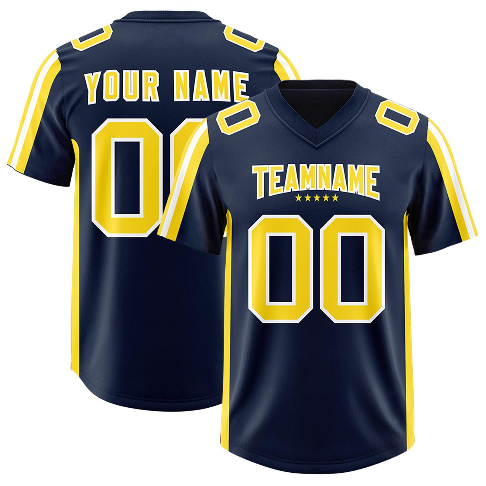Custom Navy Gold and White Side Stripe Pattern Authentic Football Jersey