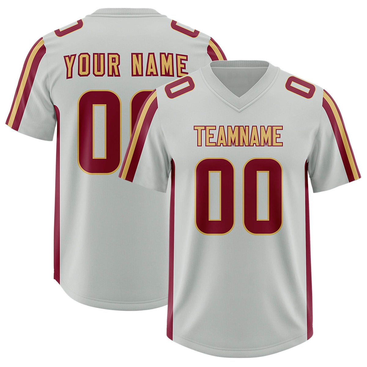 Custom Gray Crimson and Old Gold Side Stripe Pattern Authentic Football Jersey
