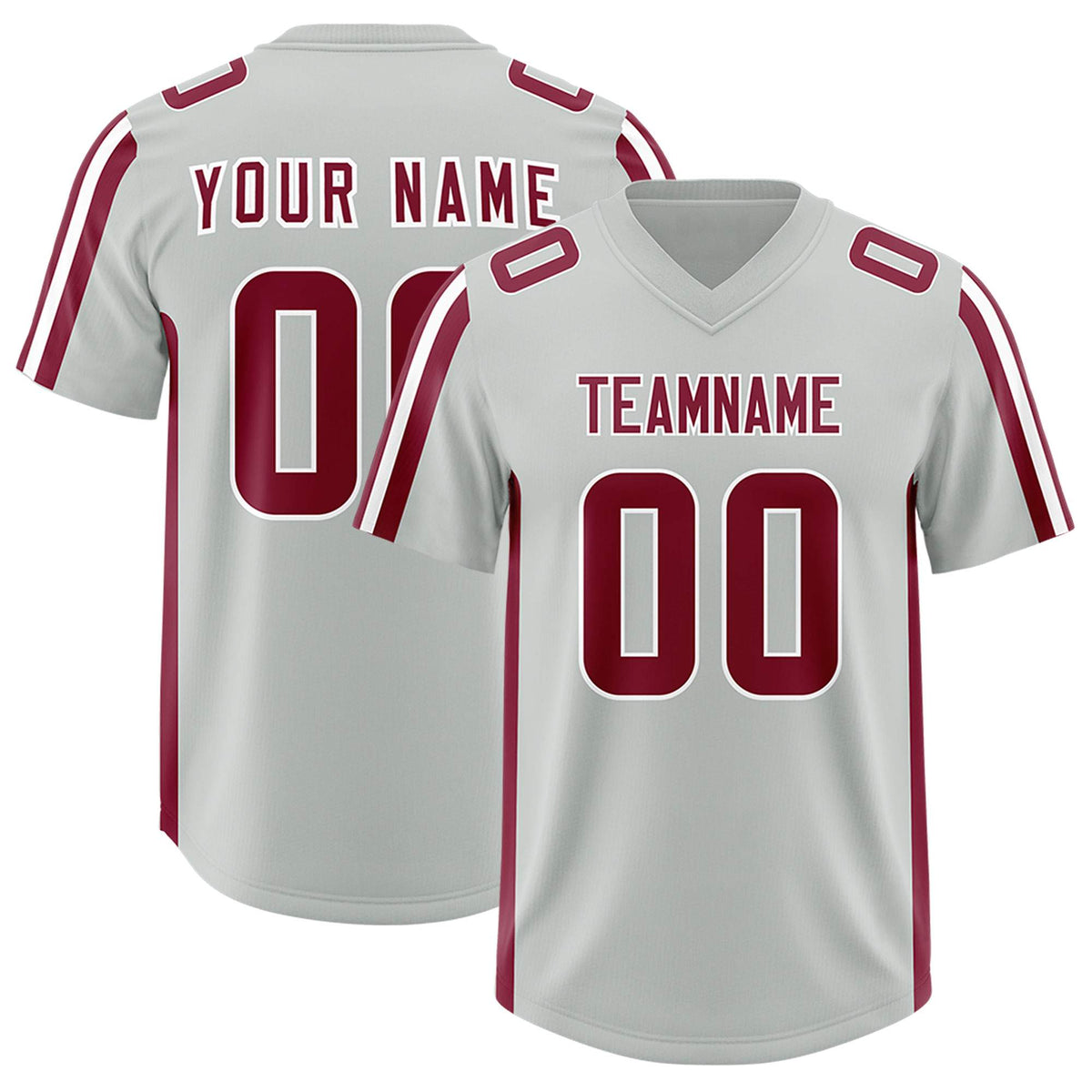 Custom Gray Crimson and White Side Stripe Pattern Authentic Football Jersey