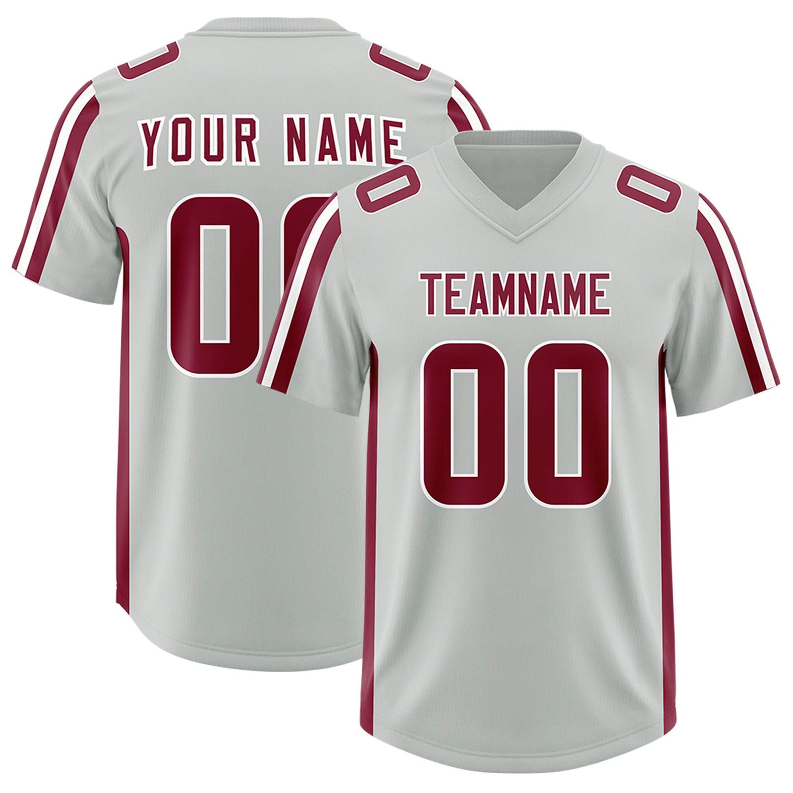 Custom Gray Crimson and White Side Stripe Pattern Authentic Football Jersey