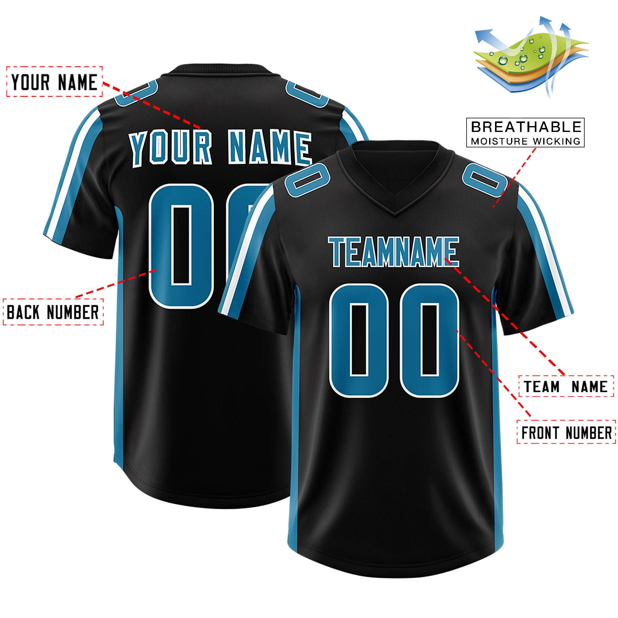 Custom Black Panther Blue and White Side Stripe Pattern Authentic Football Jersey