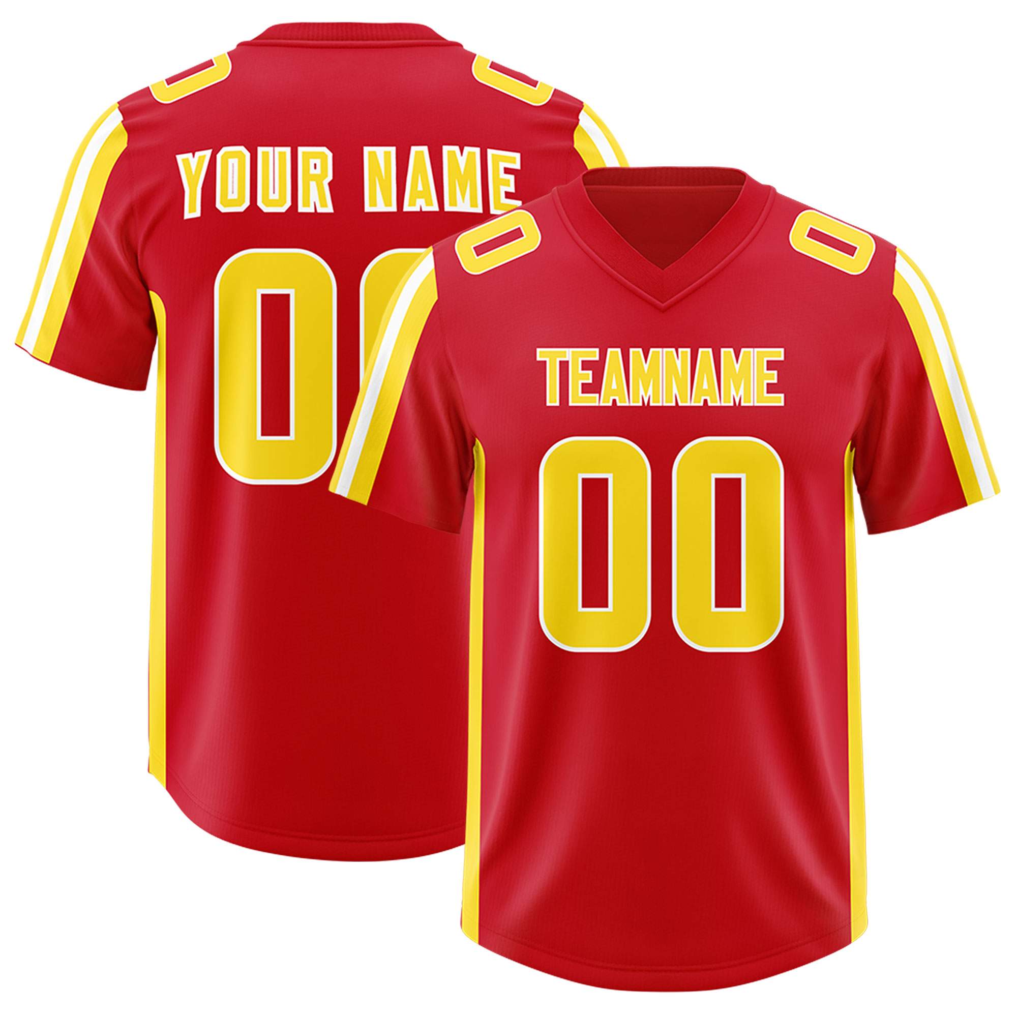 Custom Red Gold and White Side Stripe Pattern Authentic Football Jersey