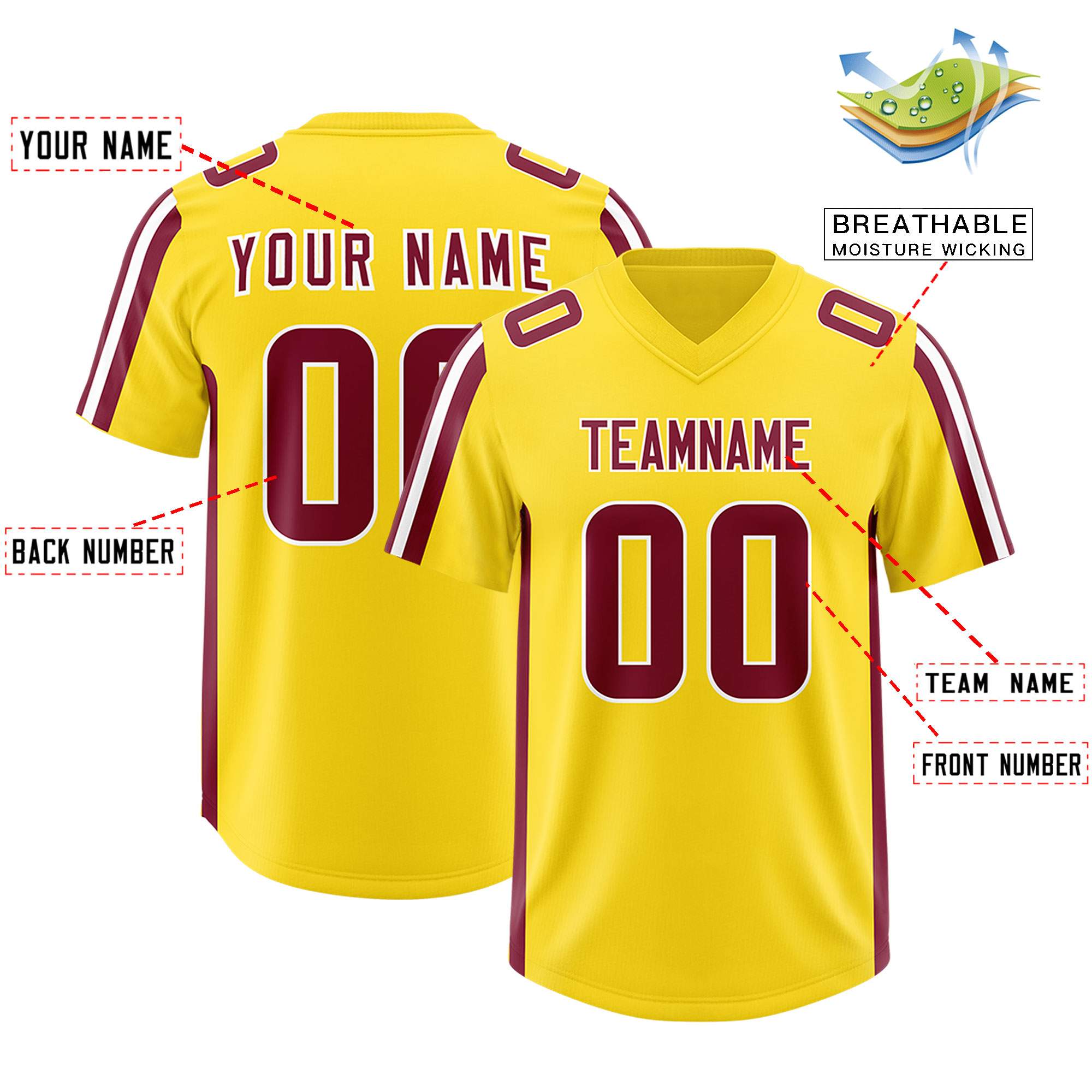 Custom Gold Cardinal and White Side Stripe Pattern Authentic Football Jersey