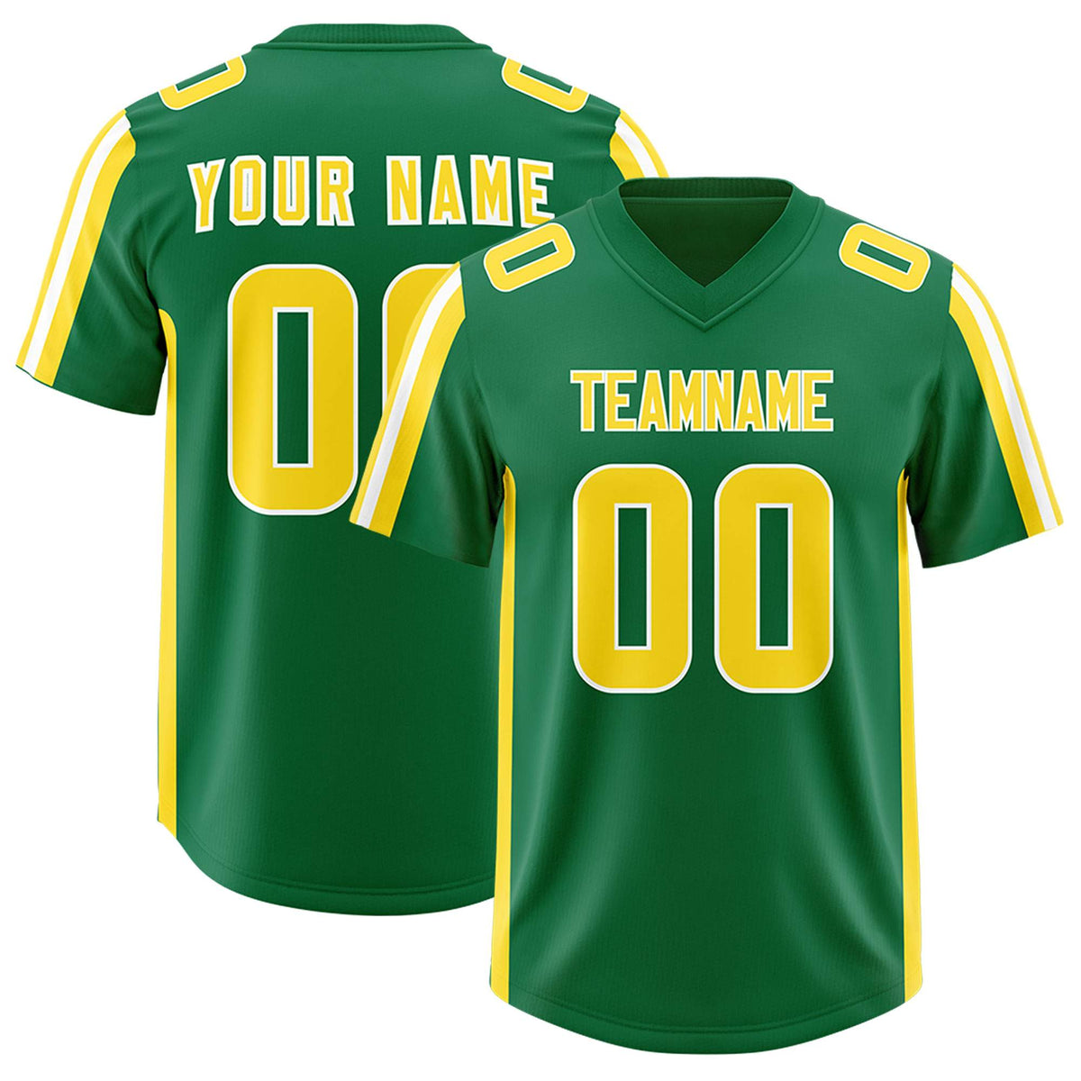 Custom Kelly Green Gold and White Side Stripe Pattern Authentic Football Jersey