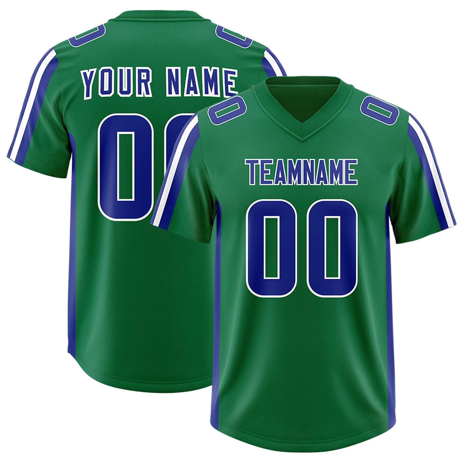 Custom Kelly Green Royal and White Side Stripe Pattern Authentic Football Jersey