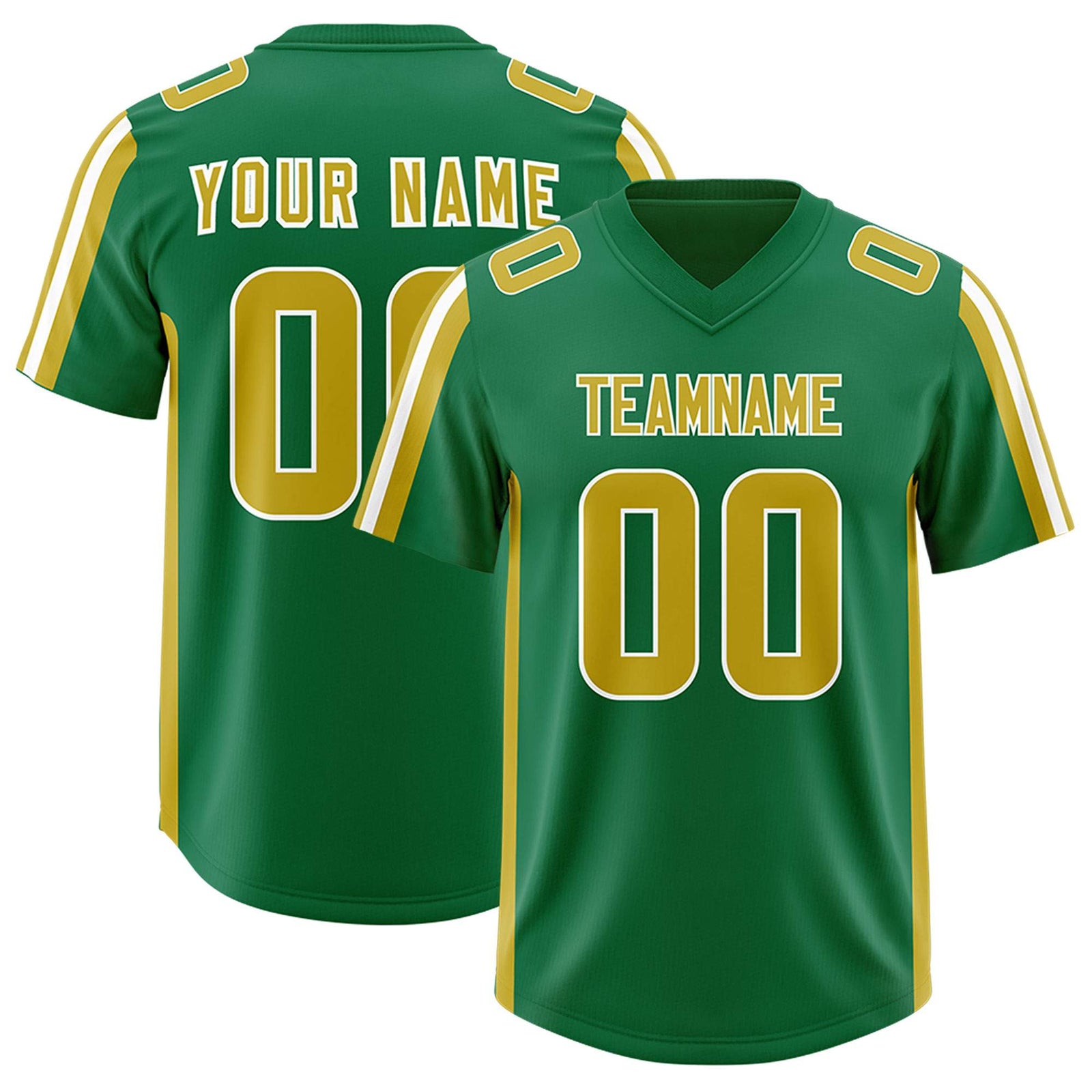 Custom Kelly Green Old Gold and White Side Stripe Pattern Authentic Football Jersey