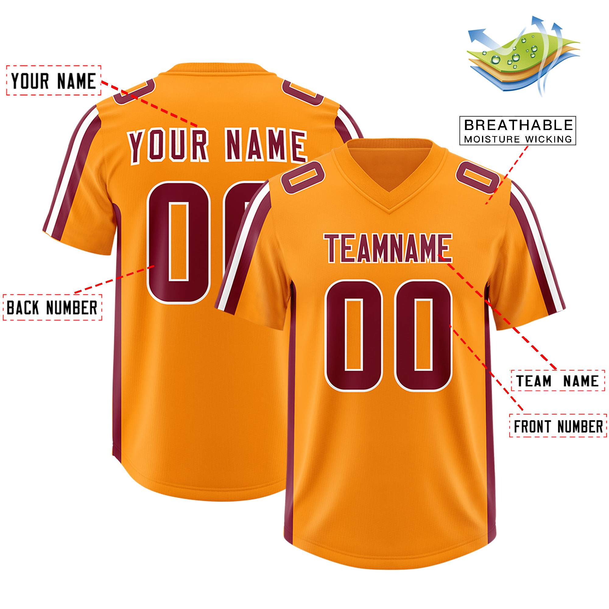 Custom Orange Crimson and White Side Stripe Pattern Authentic Football Jersey