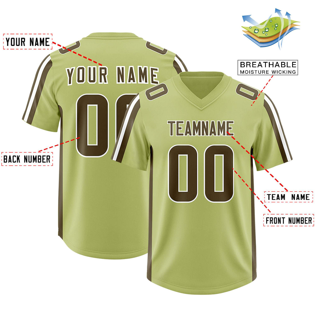 Custom Champagne Olive and White Side Stripe Pattern Authentic Football Jersey