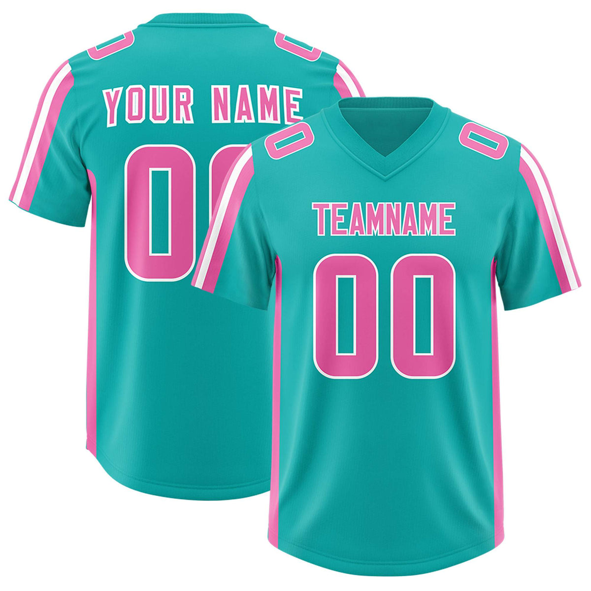 Custom Aqua Pink and White Side Stripe Pattern Authentic Football Jersey