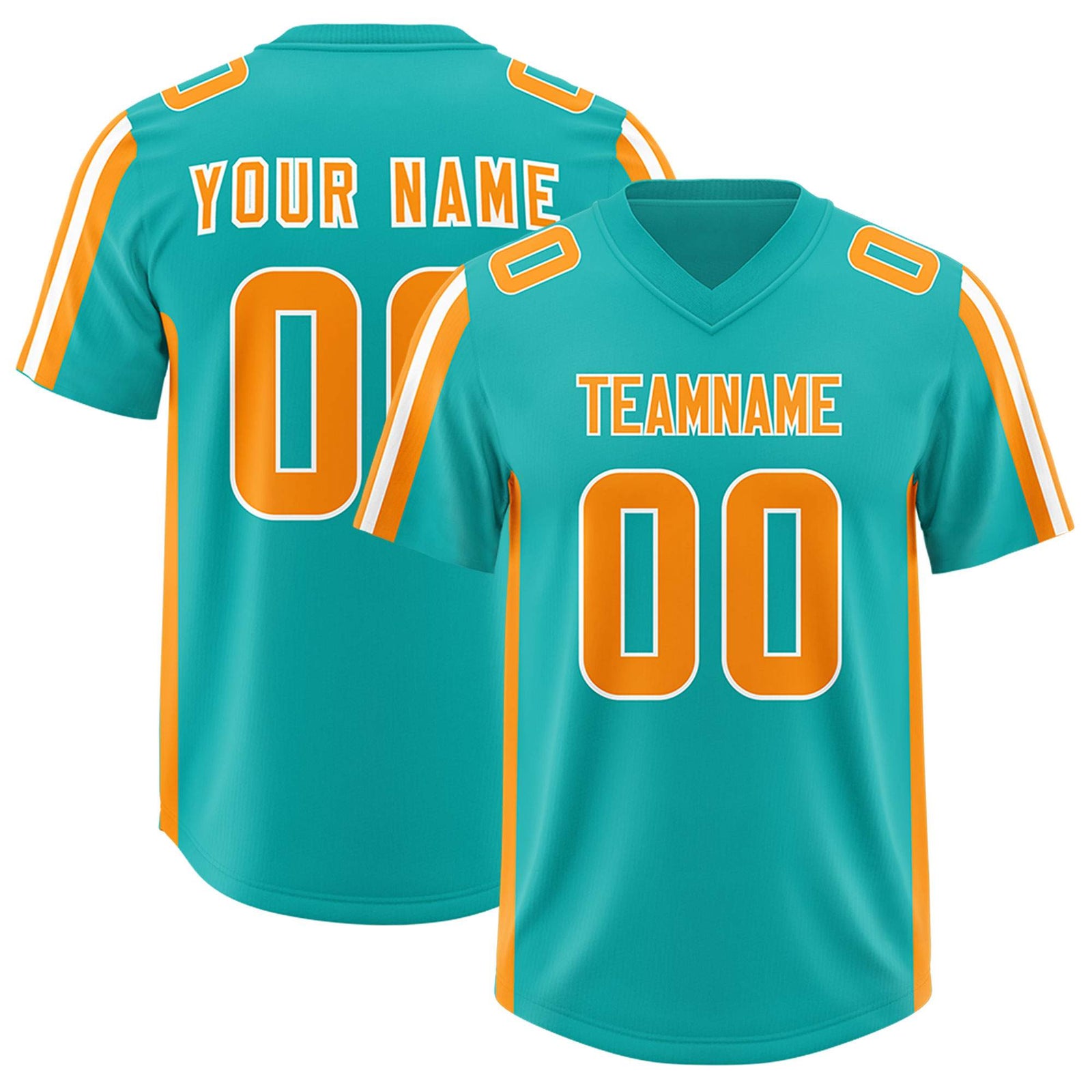 Custom Aqua Orange and White Side Stripe Pattern Authentic Football Jersey