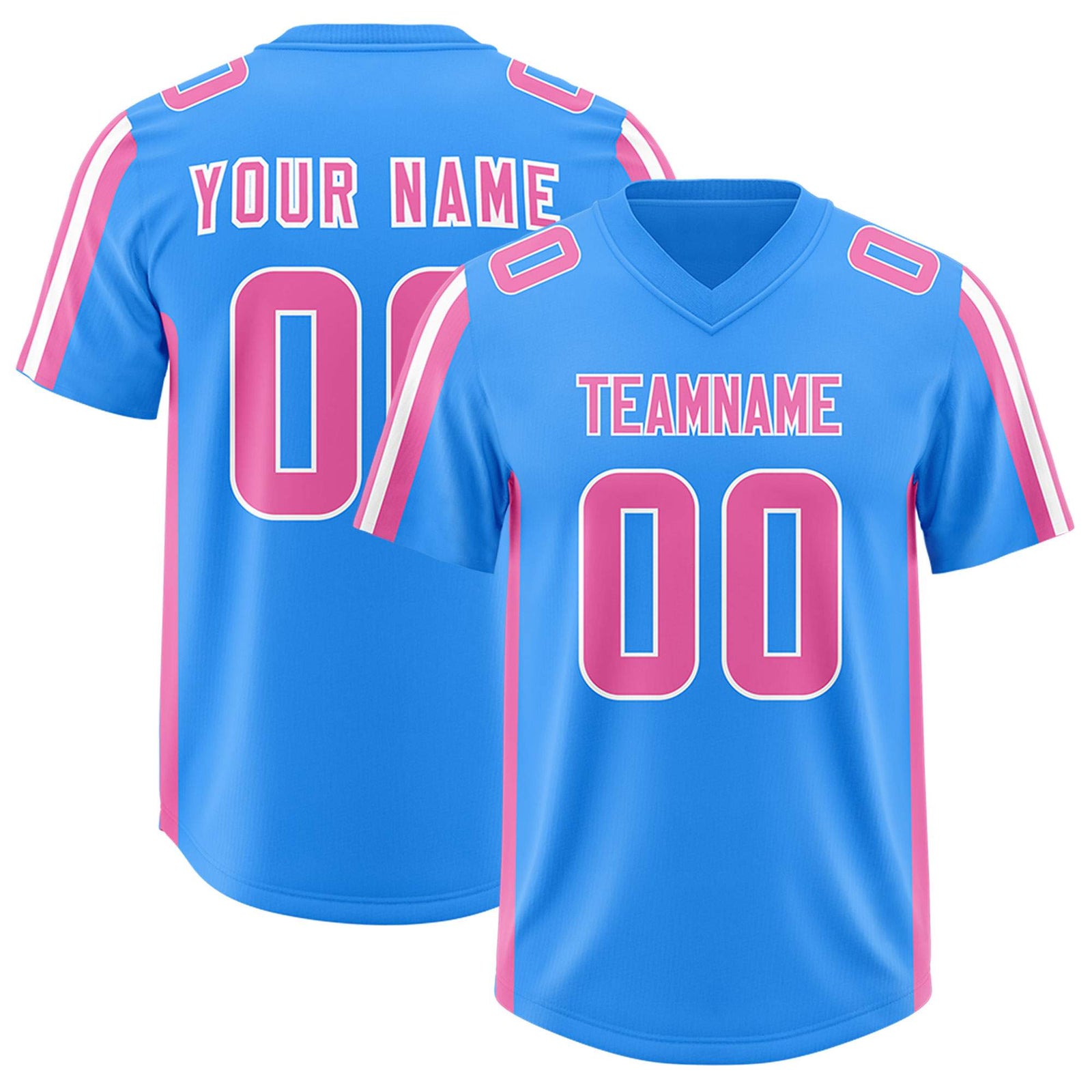 Custom Light Blue Pink and White Side Stripe Pattern Authentic Football Jersey