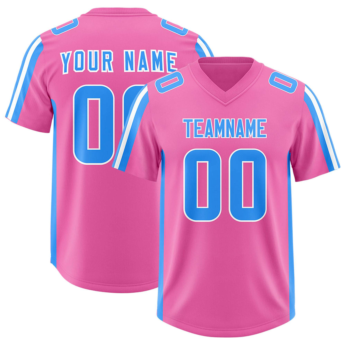 Custom Pink Light Blue and White Side Stripe Pattern Authentic Football Jersey