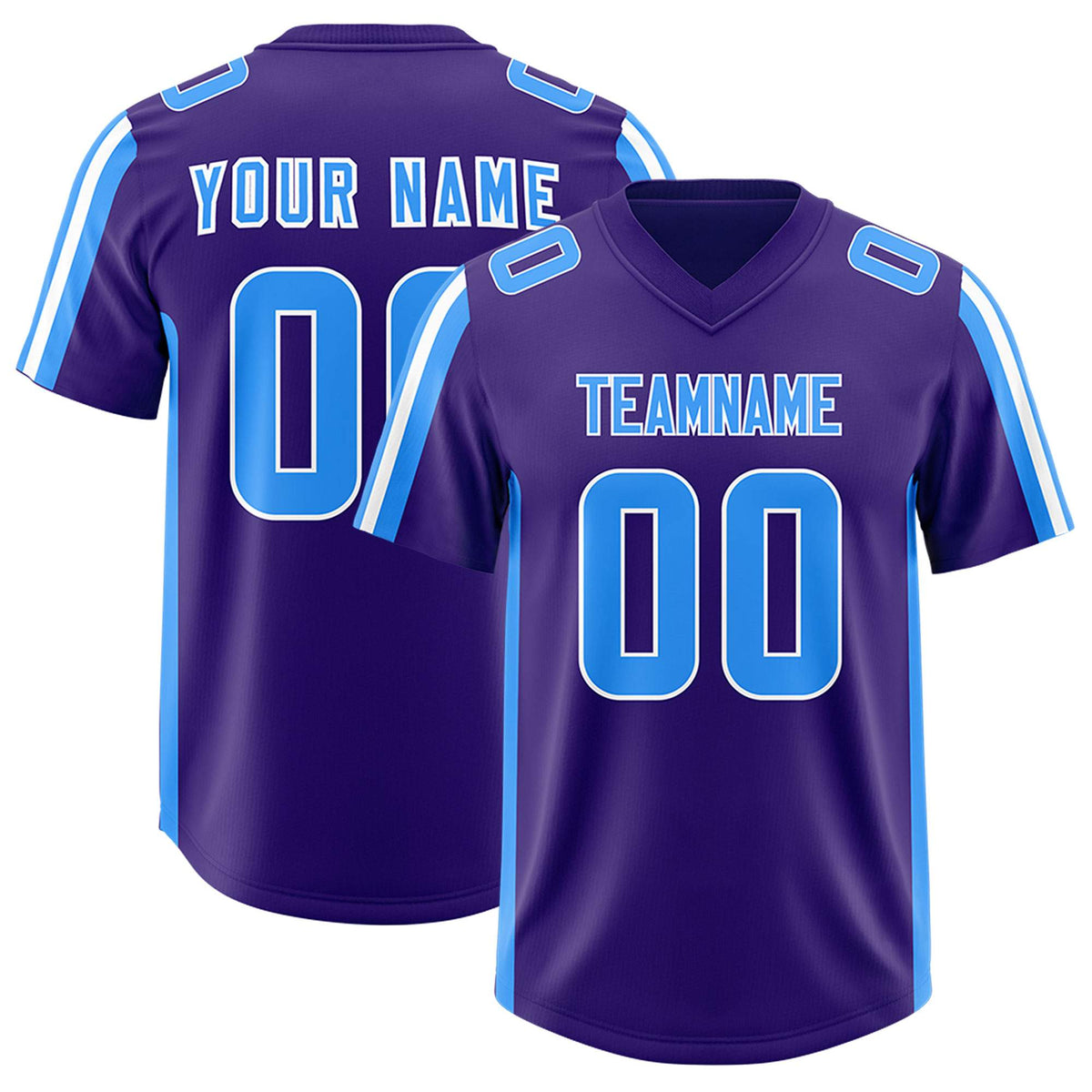 Custom Purple Light Blue and White Side Stripe Pattern Authentic Football Jersey