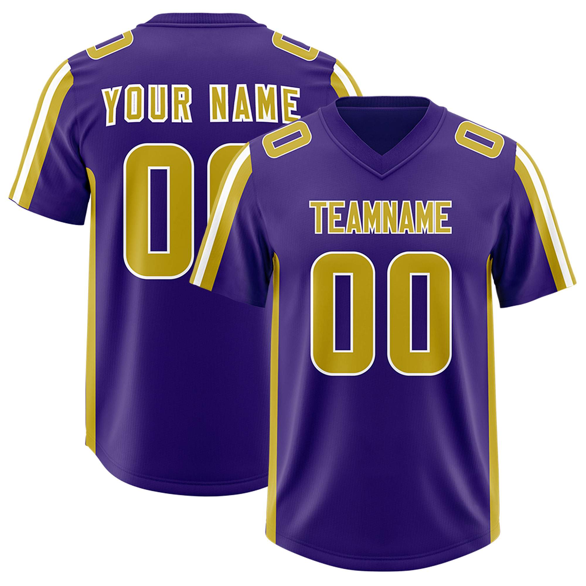 Custom Purple Old Gold and White Side Stripe Pattern Authentic Football Jersey