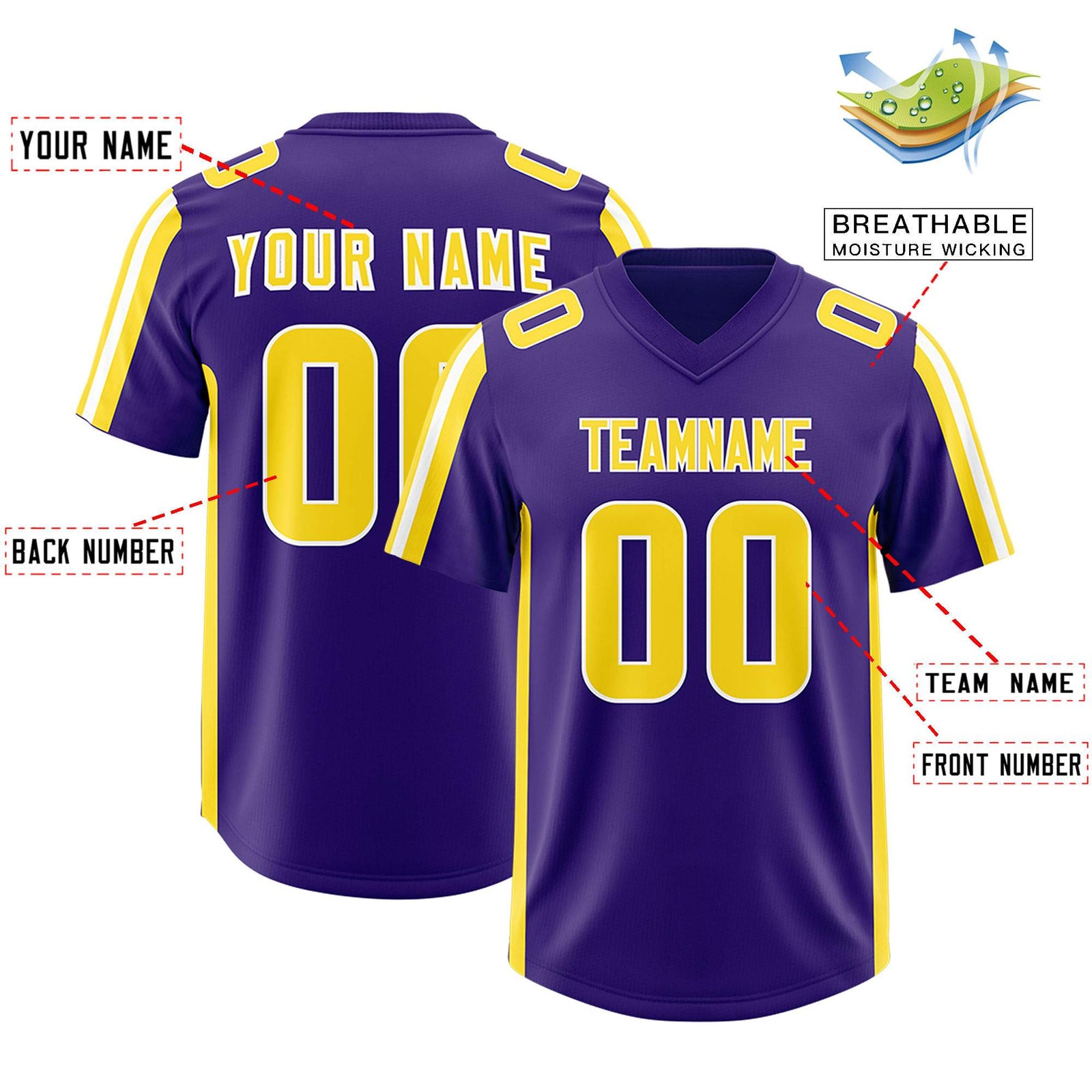 Custom Purple Gold and White Side Stripe Pattern Authentic Football Jersey