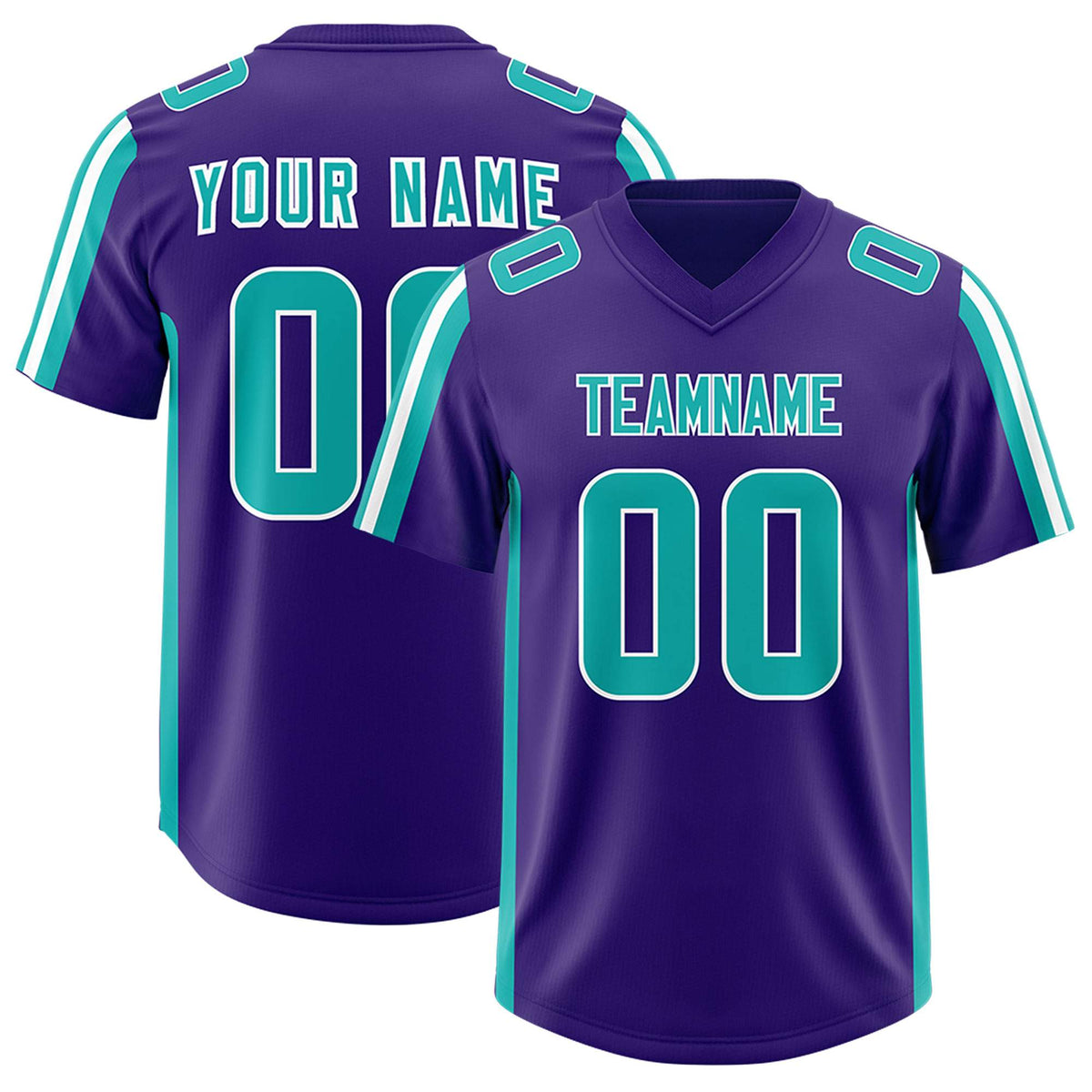 Custom Purple Aqua and White Side Stripe Pattern Authentic Football Jersey