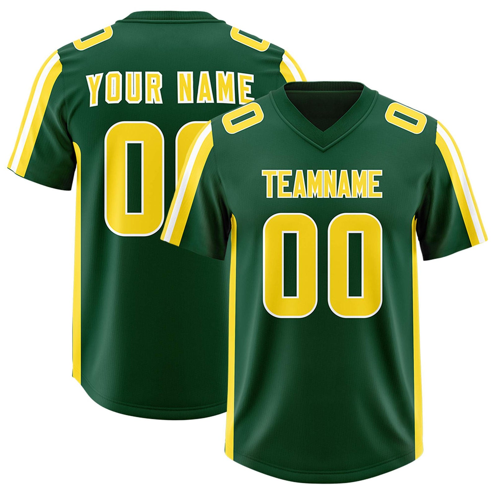 Custom Green Gold and White Side Stripe Pattern Authentic Football Jersey