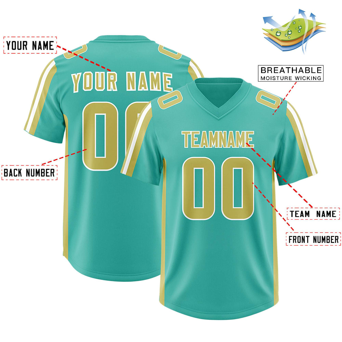 Custom Bright Green Champagne and White Side Stripe Pattern Authentic Football Jersey