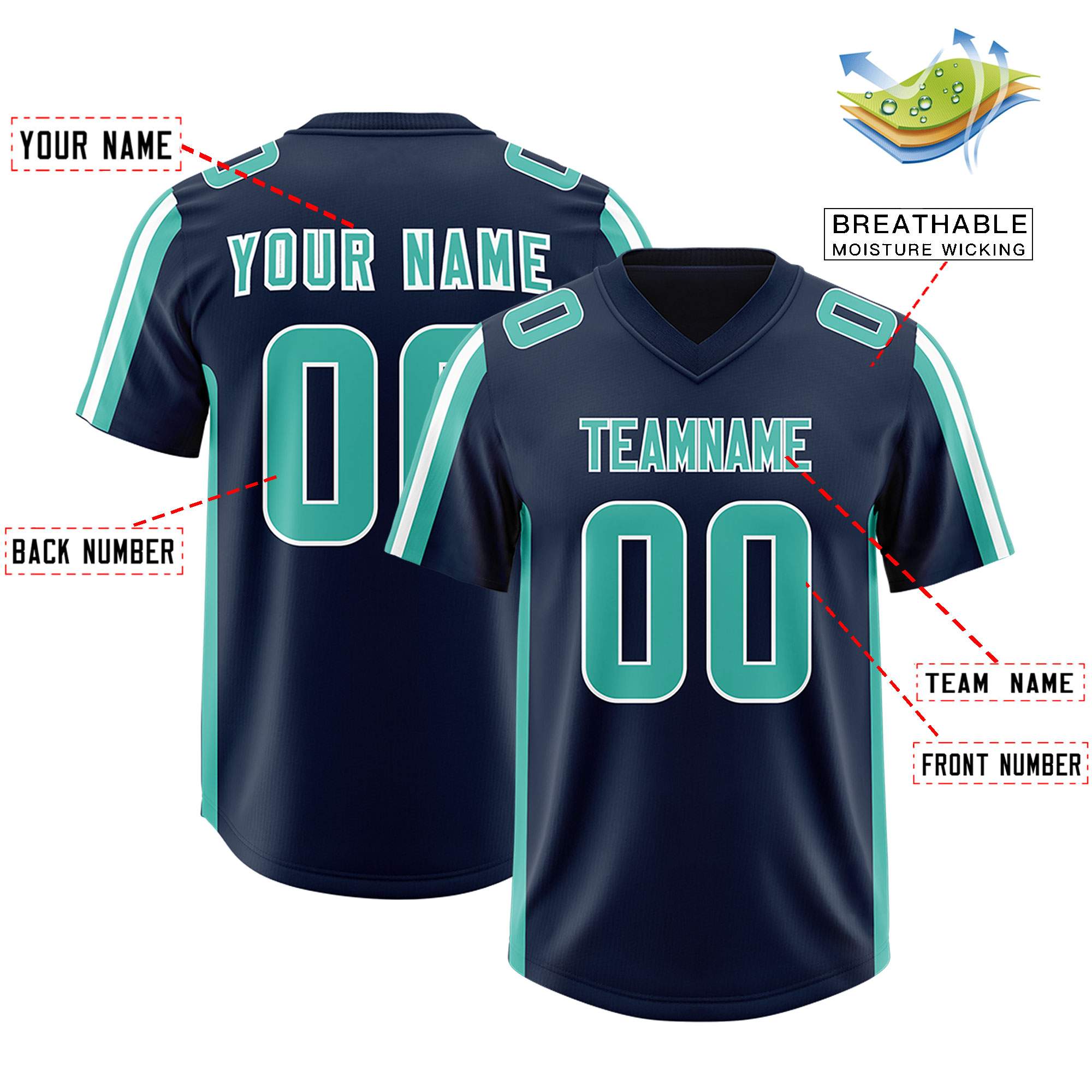 Custom Navy Bright Green and White Side Stripe Pattern Authentic Football Jersey