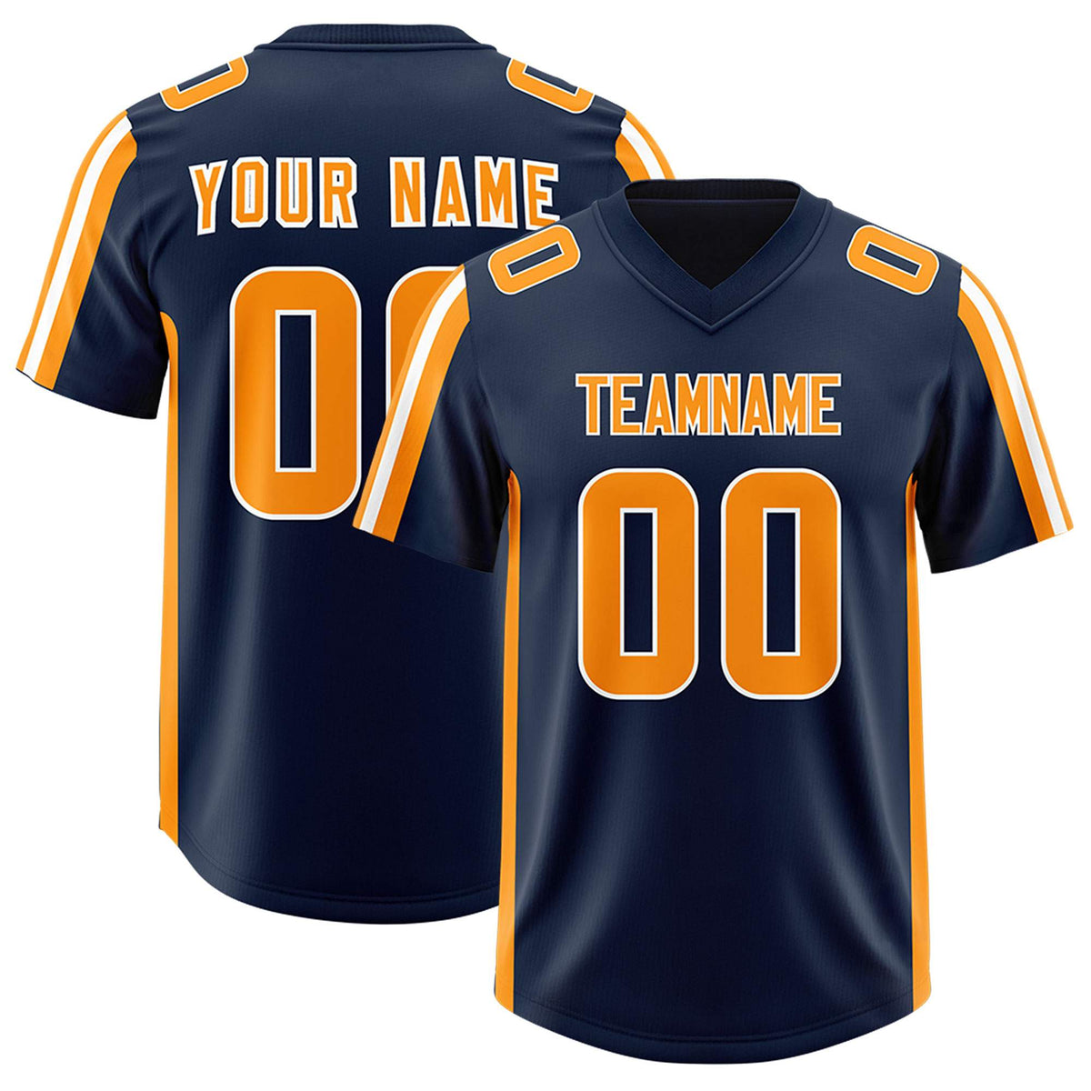 Custom Navy Orange and White Side Stripe Pattern Authentic Football Jersey