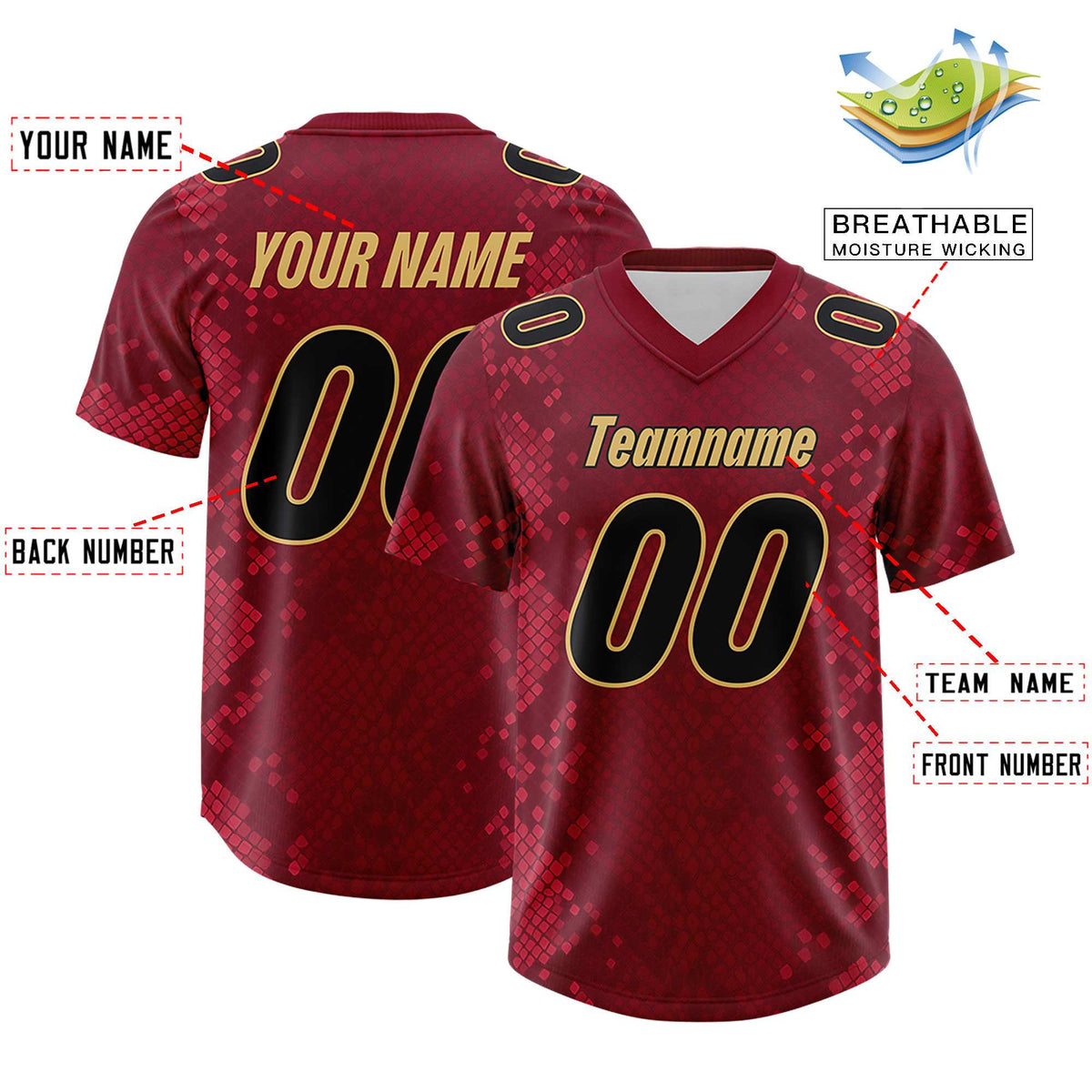Custom Crimson Personalized Snakeskin Graffiti Pattern Authentic Football Jersey