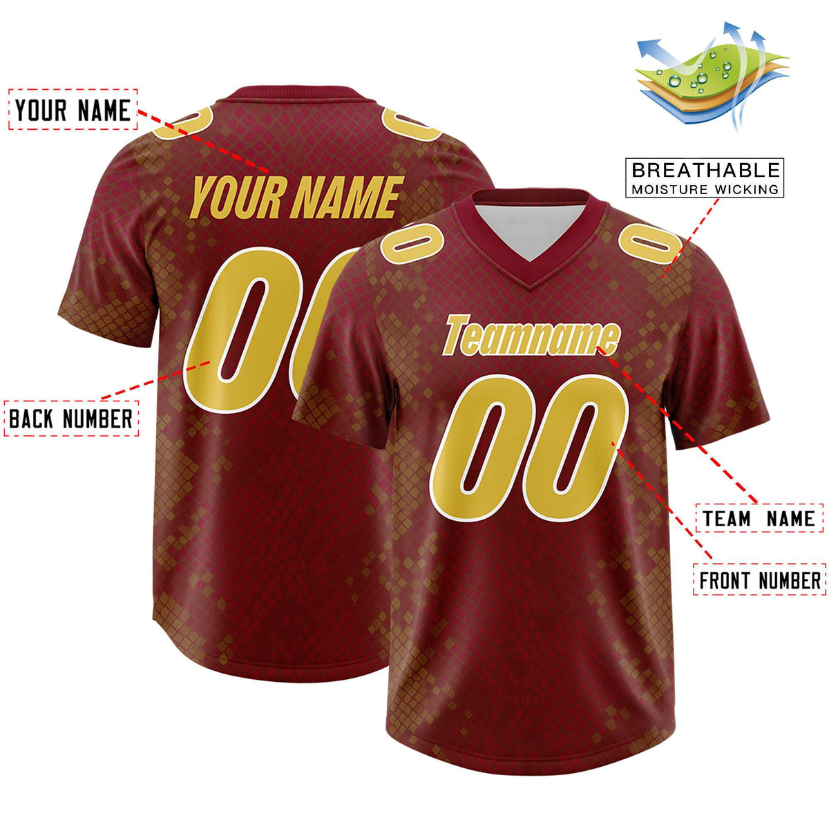 Custom Crimson Personalized Snakeskin Graffiti Pattern Authentic Football Jersey