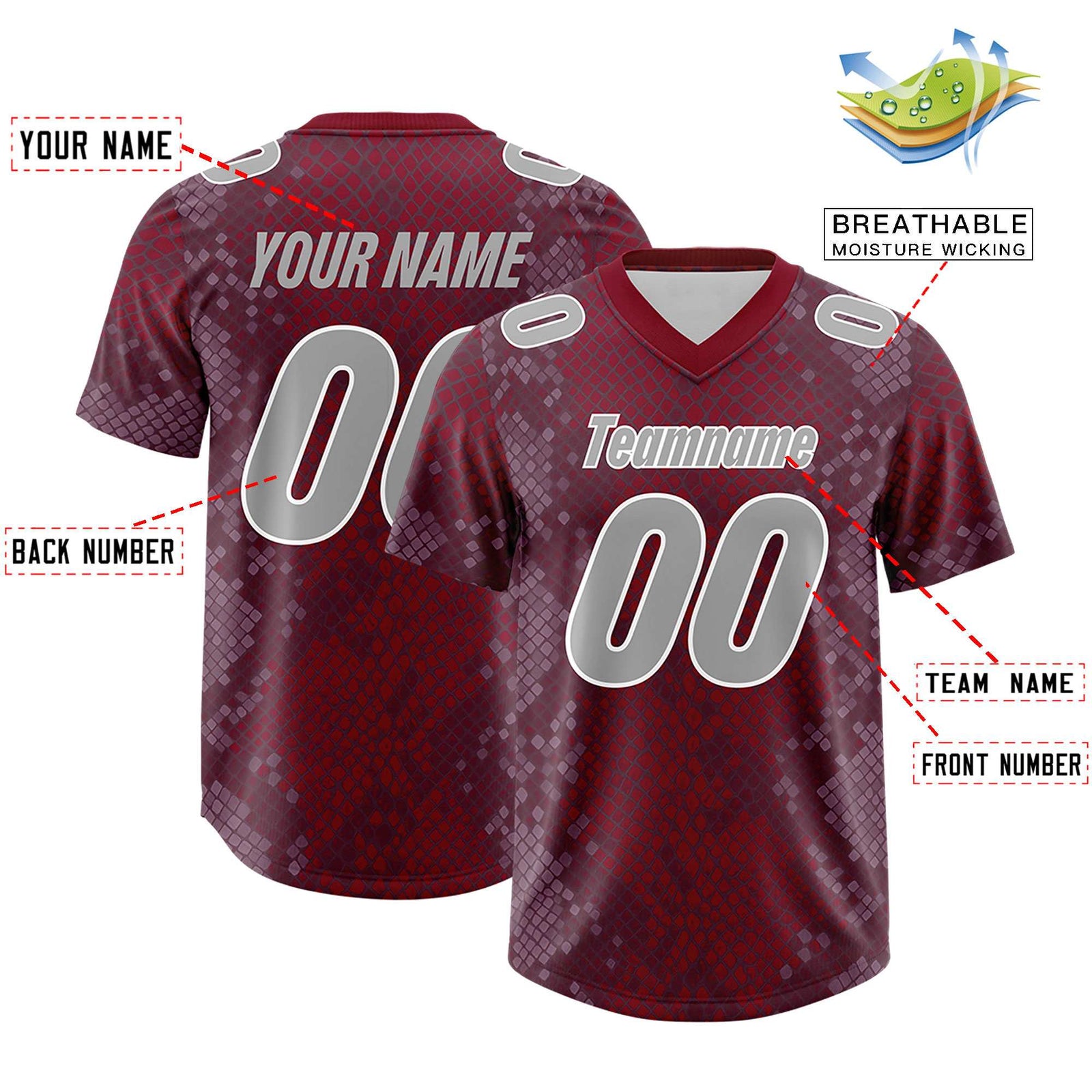 Custom Crimson Personalized Snakeskin Graffiti Pattern Authentic Football Jersey