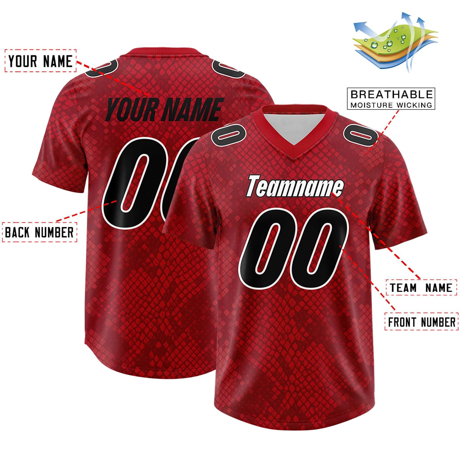 Custom Red Personalized Snakeskin Graffiti Pattern Authentic Football Jersey