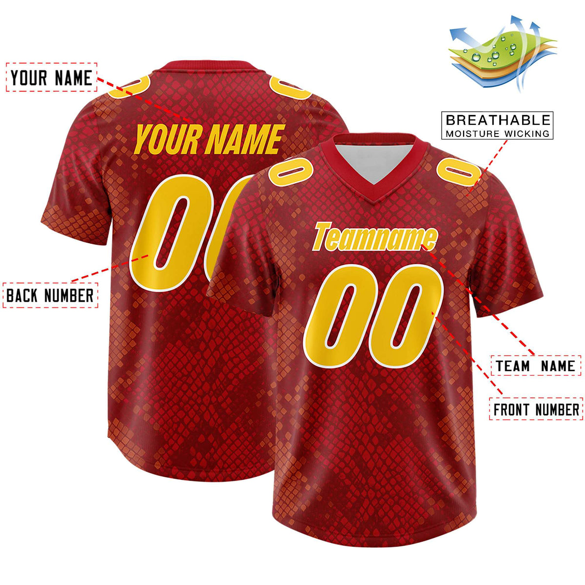 Custom Red Personalized Snakeskin Graffiti Pattern Authentic Football Jersey