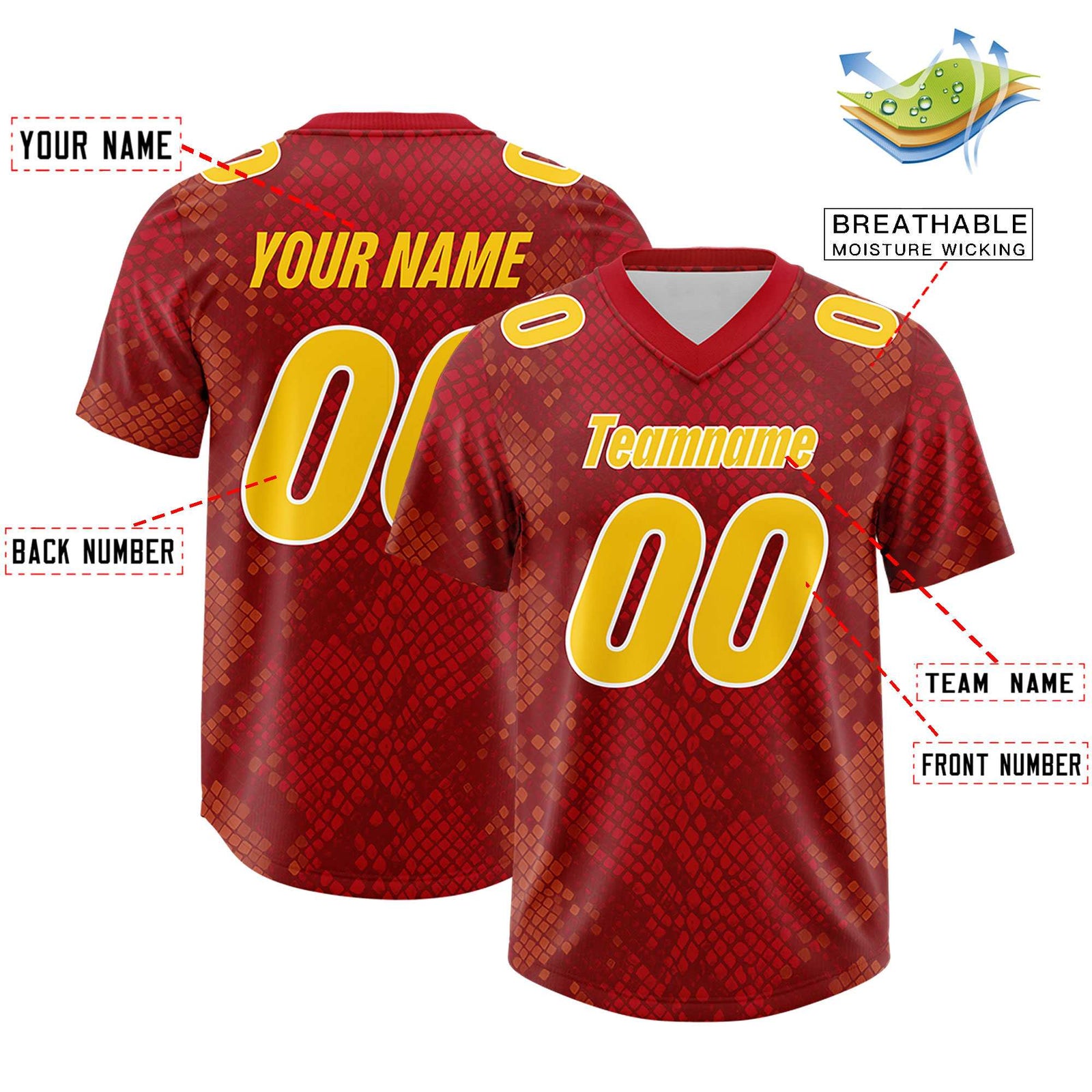 Custom Red Personalized Snakeskin Graffiti Pattern Authentic Football Jersey