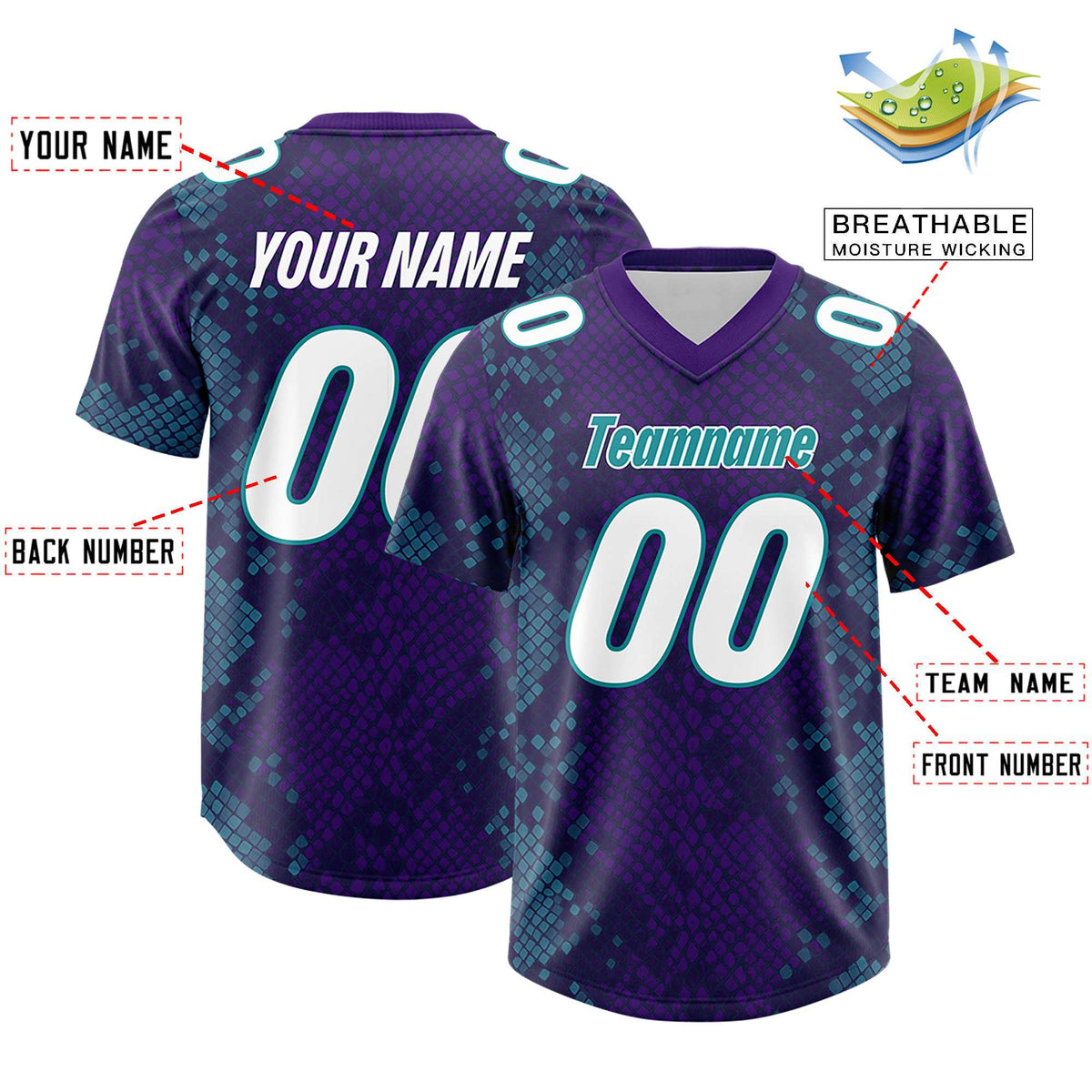 Custom Purple Personalized Snakeskin Graffiti Pattern Authentic Football Jersey