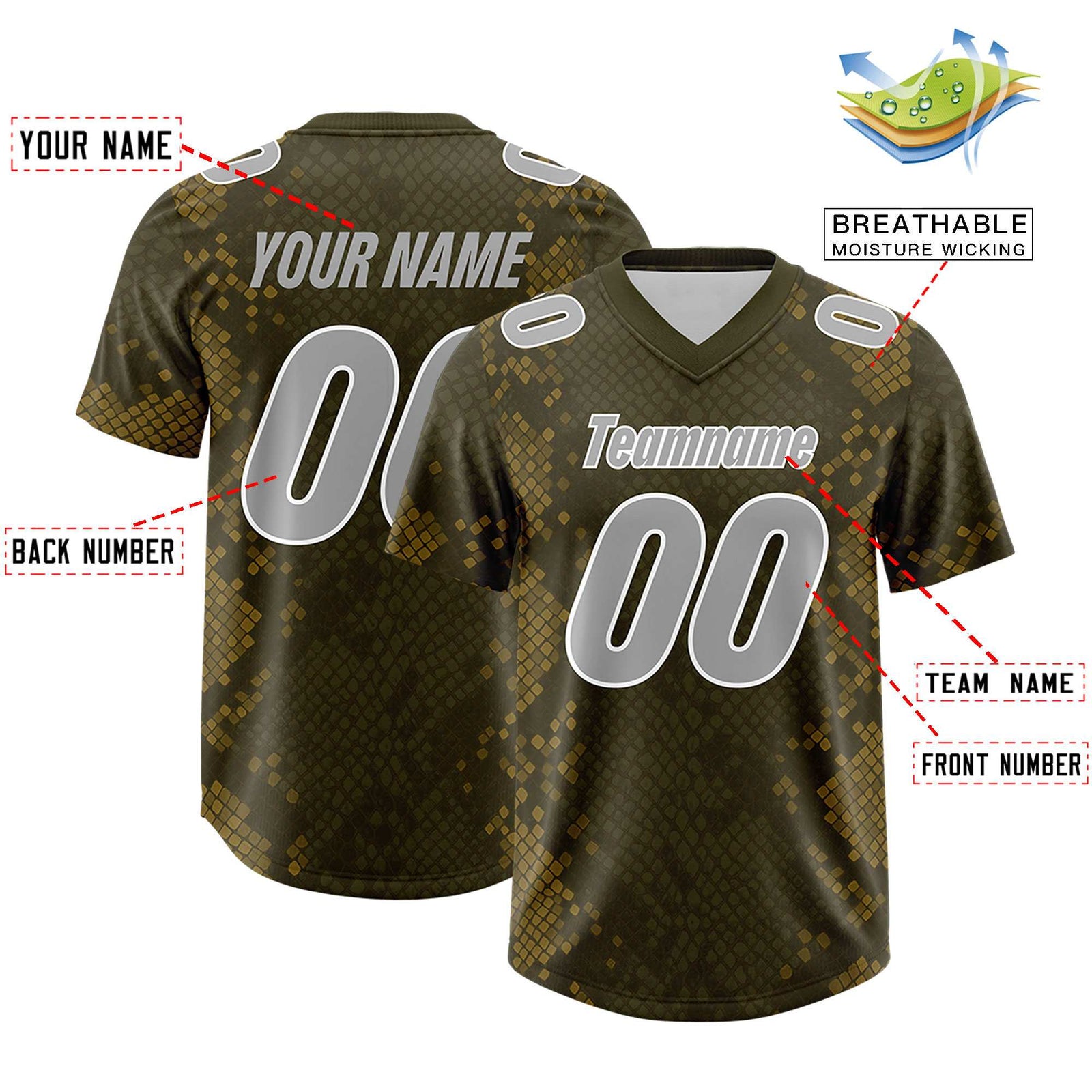 Custom Olive Personalized Snakeskin Graffiti Pattern Authentic Football Jersey