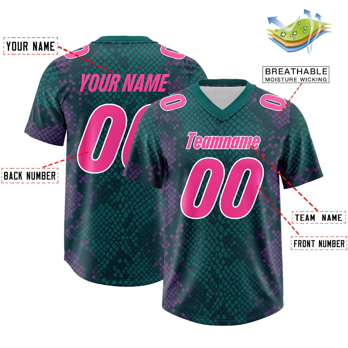 Custom Aqua Personalized Snakeskin Graffiti Pattern Authentic Football Jersey