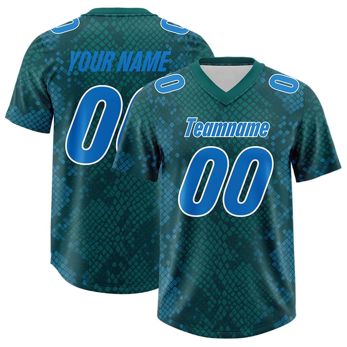 Custom Aqua Personalized Snakeskin Graffiti Pattern Authentic Football Jersey