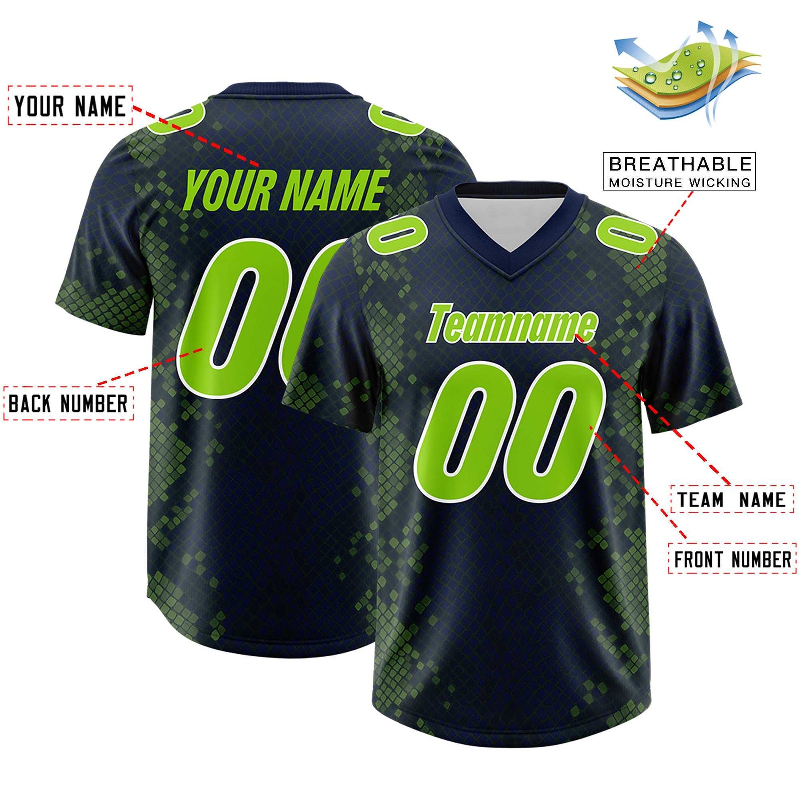 Custom Navy Personalized Snakeskin Graffiti Pattern Authentic Football Jersey
