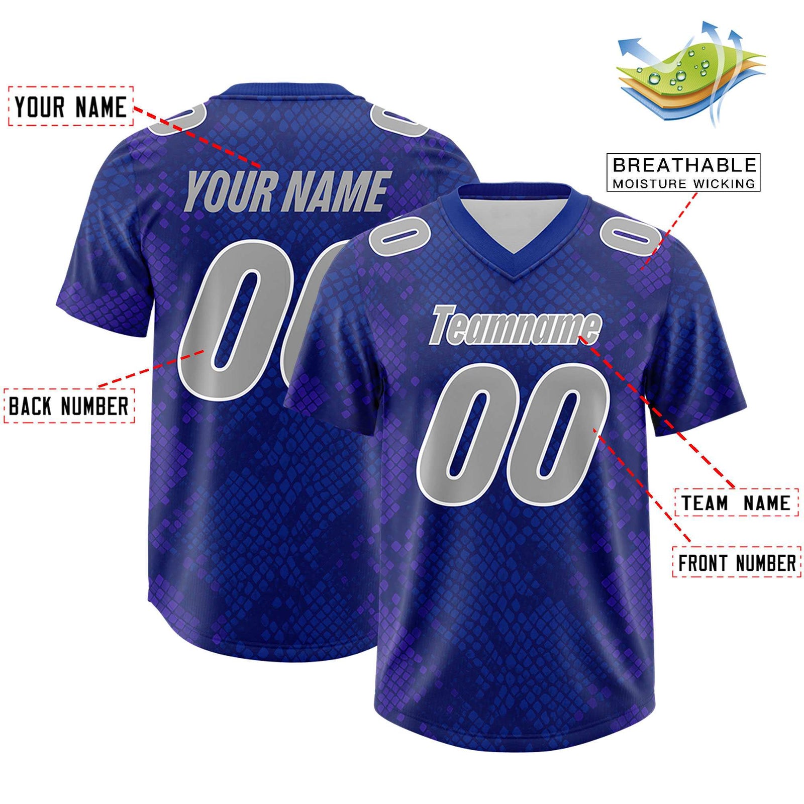 Custom Royal Personalized Snakeskin Graffiti Pattern Authentic Football Jersey