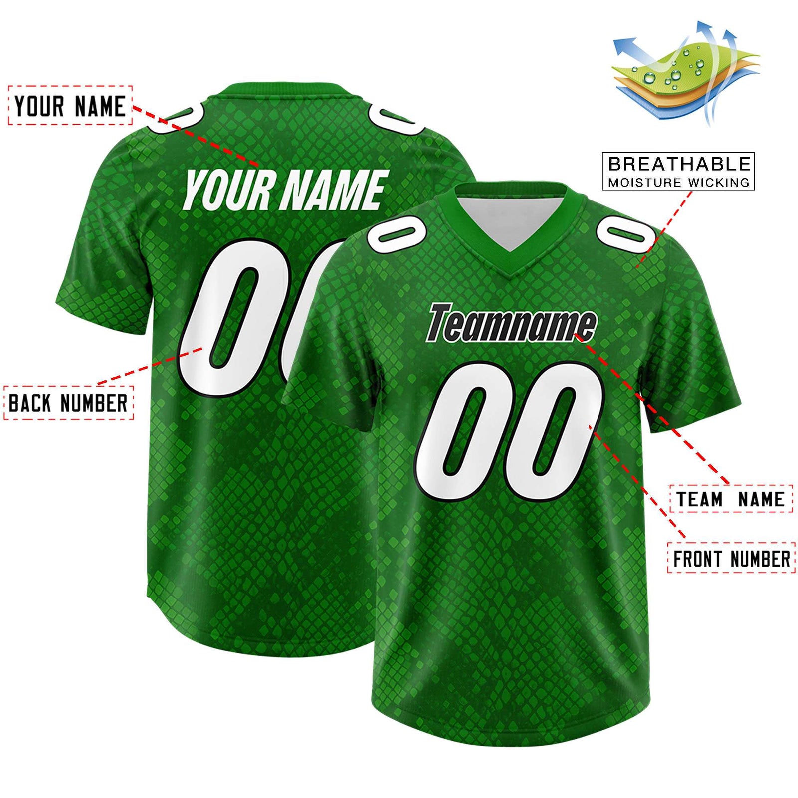 Custom Kelly Green Personalized Snakeskin Graffiti Pattern Authentic Football Jersey