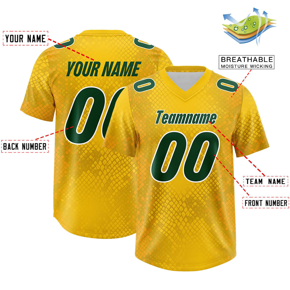 Custom Gold Personalized Snakeskin Graffiti Pattern Authentic Football Jersey