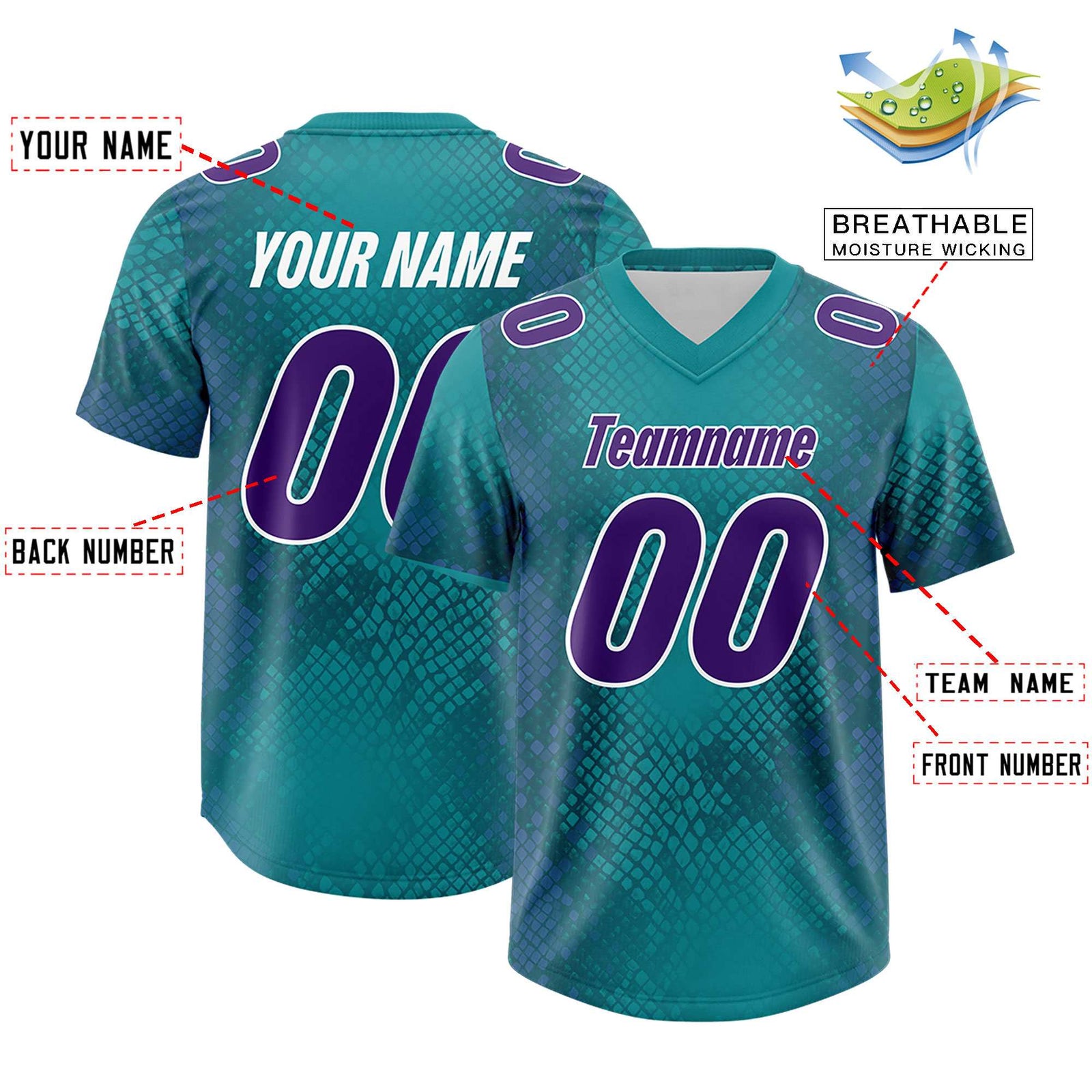 Custom Aqua Personalized Snakeskin Graffiti Pattern Authentic Football Jersey
