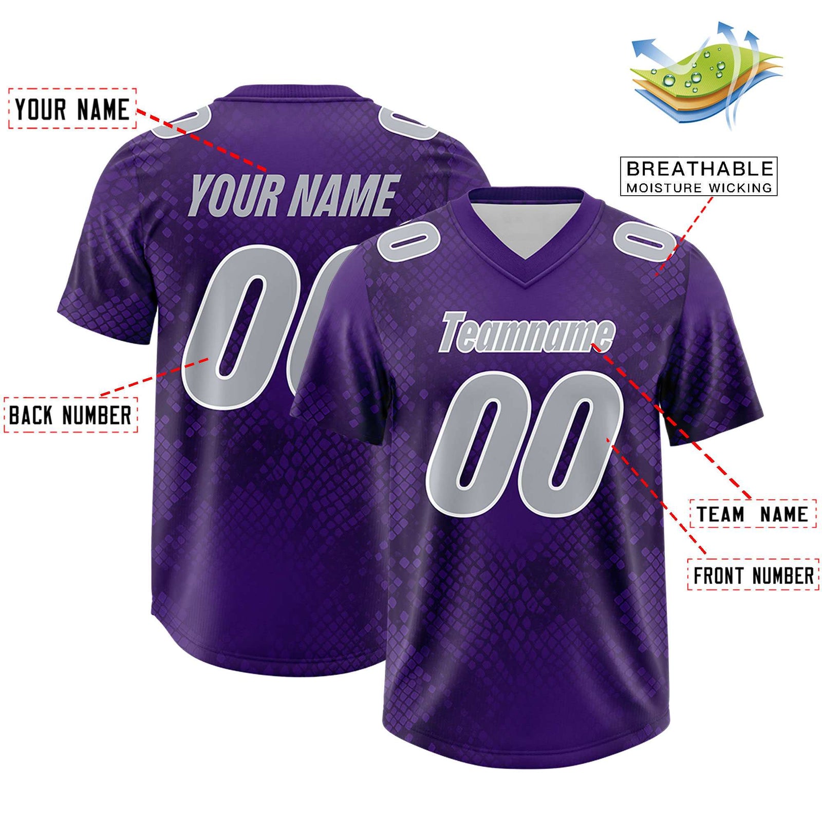 Custom Purple Personalized Snakeskin Graffiti Pattern Authentic Football Jersey
