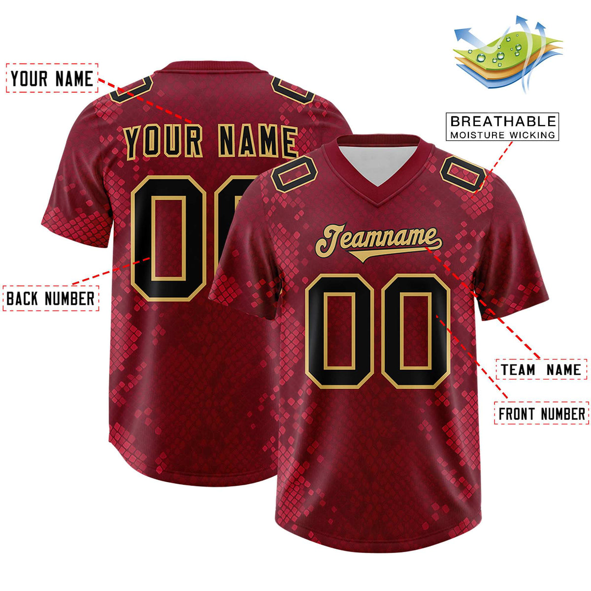 Custom Crimson Personalized Snakeskin Graffiti Pattern Authentic Football Jersey