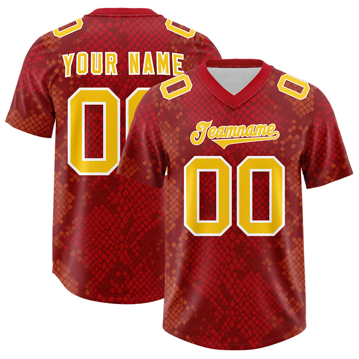 Custom Red Personalized Snakeskin Graffiti Pattern Authentic Football Jersey