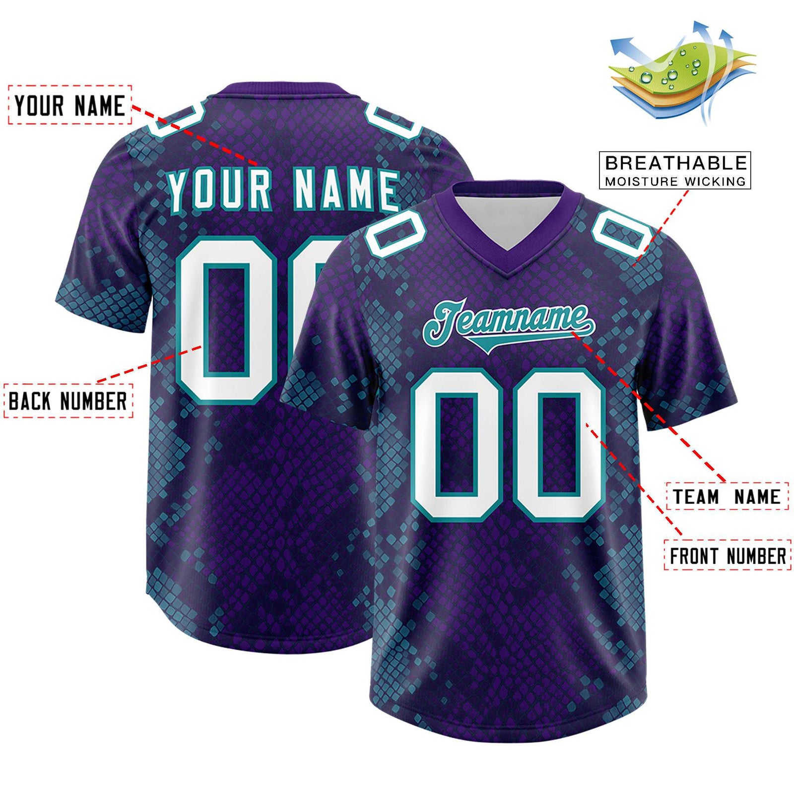 Custom Purple Personalized Snakeskin Graffiti Pattern Authentic Football Jersey