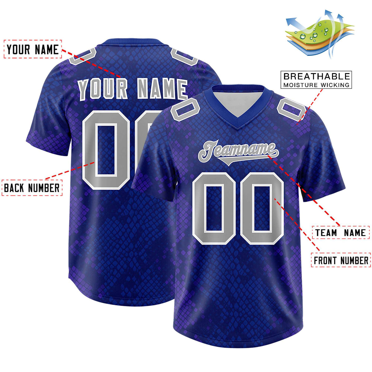 Custom Royal Personalized Snakeskin Graffiti Pattern Authentic Football Jersey