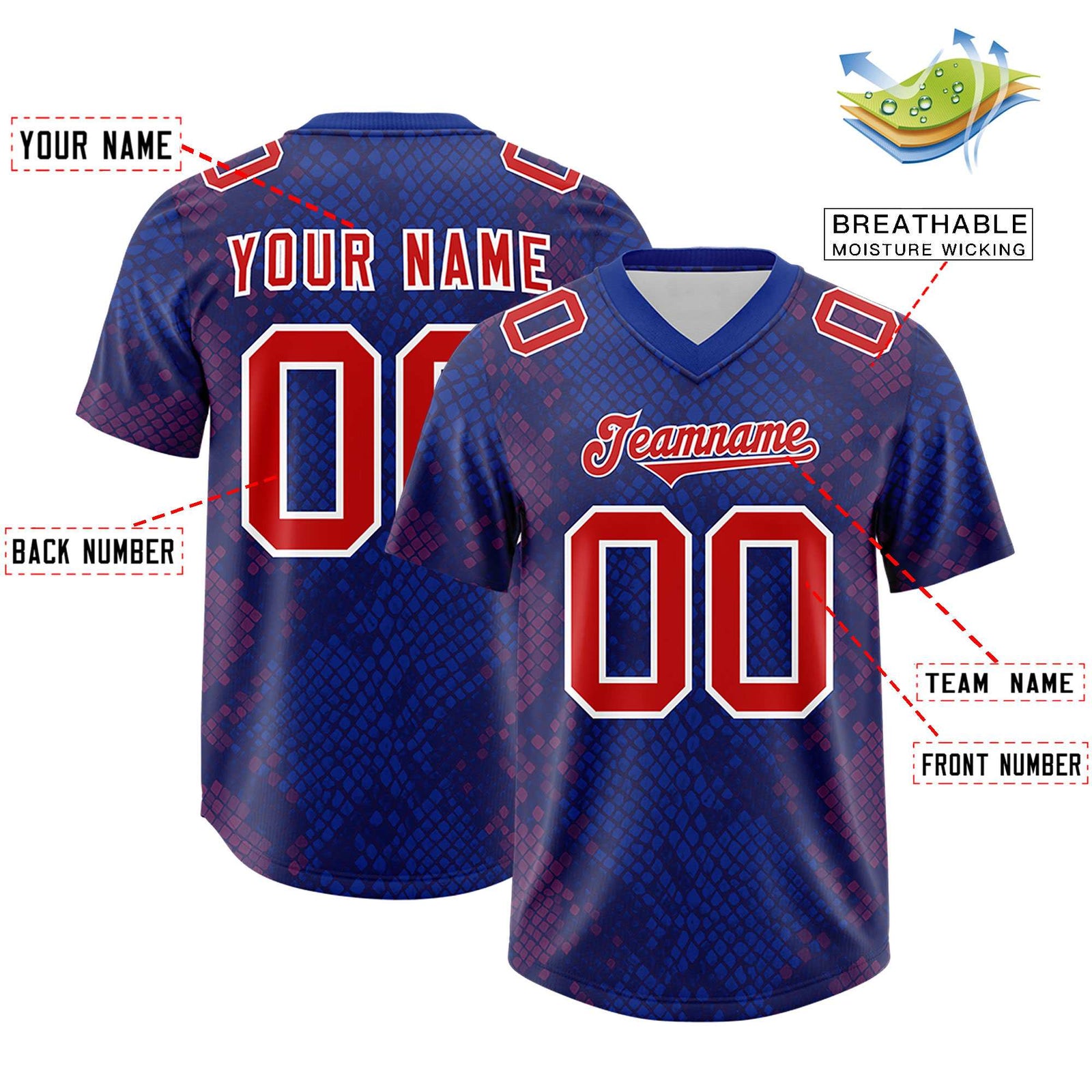 Custom Royal Personalized Snakeskin Graffiti Pattern Authentic Football Jersey